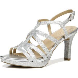 Naturalizer Women Silver Synthetic Open Rounded Toe Slingback Baylor Sandal